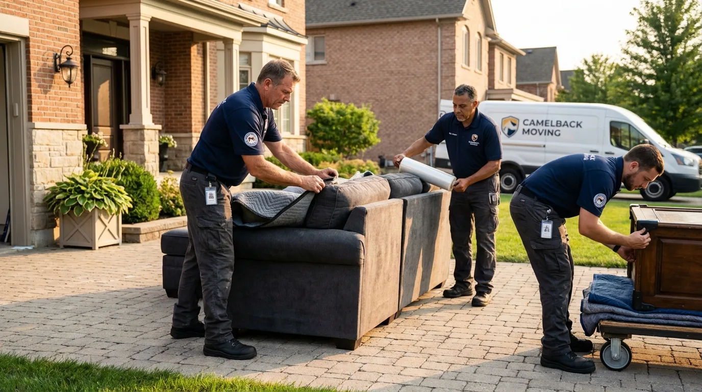 Large estate moving crew wrapping furniture in Bicknell, IN